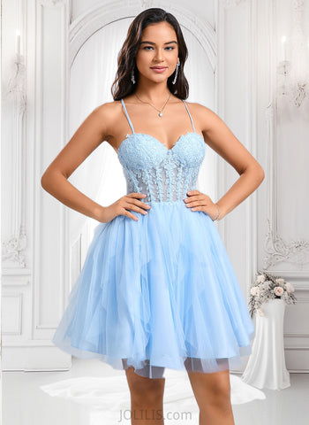 Jaylen Ball-Gown/Princess Sweetheart Short Lace Tulle Homecoming Dress With Ruffle JLP0025707