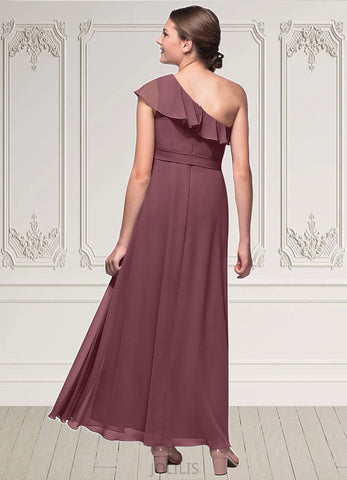 Stacy A-Line Ruched Chiffon Floor-Length Junior Bridesmaid Dress SJSP0020007