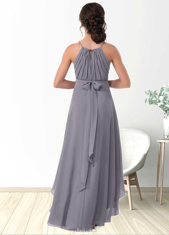 Riley A-Line Pleated Chiffon Asymmetrical Junior Bridesmaid Dress SJSP0019970