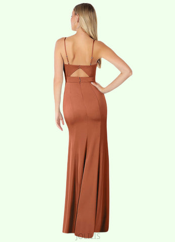 Layla Sheath Pleated Stretch Satin Floor-Length Dress SJSP0019646