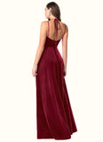 Paula A-Line Bow Velvet Floor-Length Dress SJSP0019697