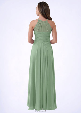 Ingrid A-Line Pleated Chiffon Floor-Length Junior Bridesmaid Dress SJSP0019989