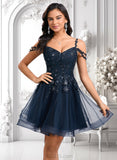 Miah A-line V-Neck Short Tulle Lace Homecoming Dress With Sequins JLP0025642