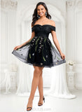 Janessa A-line Off the Shoulder Short Tulle Lace Homecoming Dress With Embroidered JLP0025720