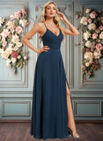 Jordin A-line V-Neck Floor-Length Chiffon Prom Dresses With Pleated JLP0025830