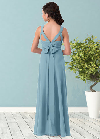 Allisson A-Line Ruched Chiffon Floor-Length Junior Bridesmaid Dress SJSP0019991