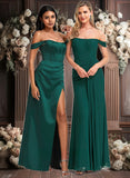 Laney A-line Off the Shoulder Floor-Length Satin Bridesmaid Dress JLP0025743