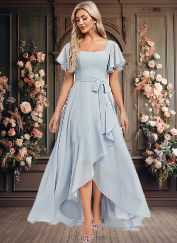 Kyra A-line Square Asymmetrical Chiffon Bridesmaid Dress JLP0025796