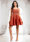 Lea A-line Scoop Short Satin Lace Homecoming Dress With Sequins JLP0025683