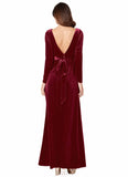 Bella A-Line Long Sleeve Velvet Floor-Length Dress SJSP0019799