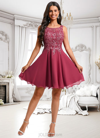 Jaylee A-line Scoop Short Chiffon Homecoming Dress With Sequins Appliques Lace JLP0025681