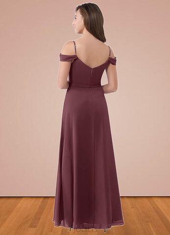 Kaitlin A-Line Off the Shoulder Chiffon Floor-Length Junior Bridesmaid Dress SJSP0020000