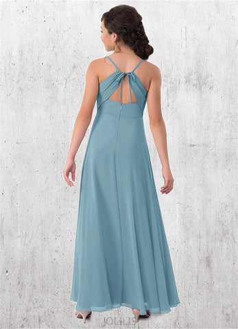 Eva A-Line Pleated Chiffon Floor-Length Junior Bridesmaid Dress SJSP0019972