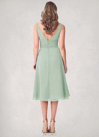 Lila A-Line Ruched Chiffon Tea-Length Dress SJSP0019740