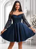 Jo A-line Off the Shoulder Short Satin Homecoming Dress With Sequins JLP0025651