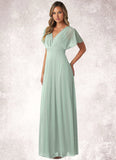 Zariah A-Line Pleated Mesh Floor-Length Dress SJSP0019767