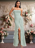 Mckenzie A-line Square Floor-Length Chiffon Bridesmaid Dress With Ruffle JLP0025735