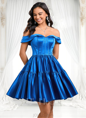 Abbie Ball-Gown/Princess Off the Shoulder Short Satin Homecoming Dress JLP0025680