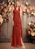 Jazmine A-line V-Neck Floor-Length Chiffon Bridesmaid Dress With Ruffle JLP0025754