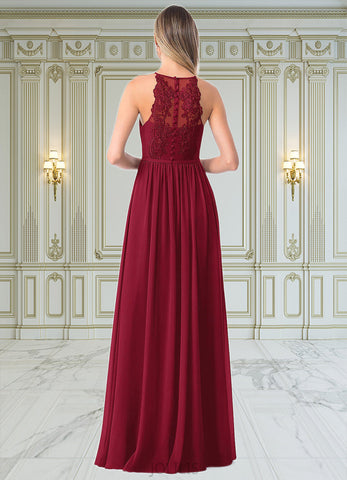 Laurel A-Line Lace Chiffon Floor-Length Dress SJSP0019743