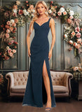 Gracie Trumpet/Mermaid V-Neck Floor-Length Chiffon Prom Dresses With Ruffle JLP0025873