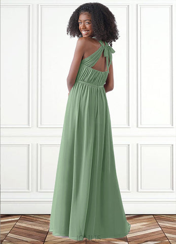 Paisley A-Line Pleated Chiffon Floor-Length Junior Bridesmaid Dress SJSP0019992