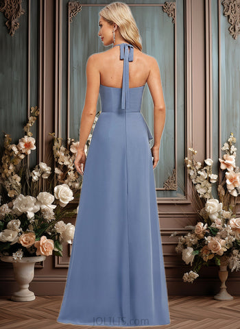 Ellie A-line Halter Floor-Length Chiffon Bridesmaid Dress JLP0025799