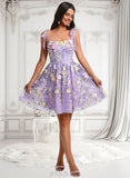 Lilith A-line Scoop Short Floral Lace Homecoming Dress With Bow 3D Floral JLP0025695