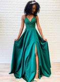 Spaghetti Straps Evening Dress Appliqued Bodice V Neck Long Prom SJSPP46R37D