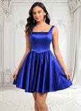 Lilith A-line Square Short Satin Homecoming Dress With Bow JLP0025672