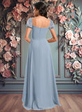 Crystal A-line Square Floor-Length Chiffon Prom Dresses With Ruffle JLP0025872