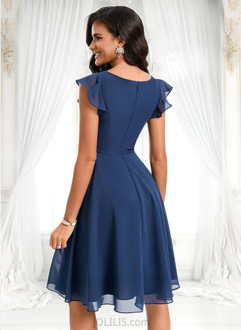 Kierra A-line V-Neck Knee-Length Chiffon Homecoming Dress With Ruffle JLP0025684