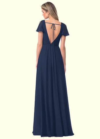 Audrey A-Line Ruched Chiffon Floor-Length Dress SJSP0019660