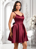 Carolina Ball-Gown/Princess V-Neck Short Satin Homecoming Dress With Bow JLP0025662