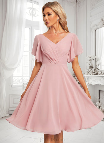 Karley A-line V-Neck Knee-Length Chiffon Homecoming Dress JLP0025702