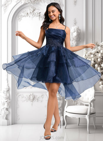 Marely Ball-Gown/Princess Straight Asymmetrical Organza Homecoming Dress With Sequins Appliques Lace JLP0025652