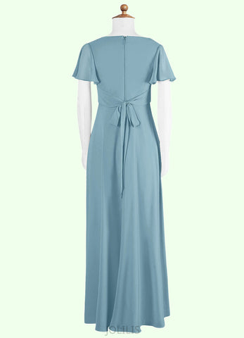 Kamari A-Line Ruched Chiffon Floor-Length Junior Bridesmaid Dress SJSP0020004