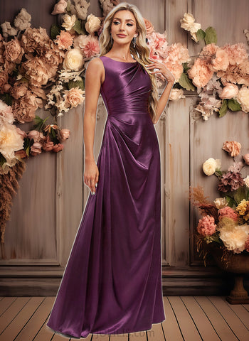 Lillian A-line Scoop Floor-Length Stretch Satin Bridesmaid Dress JLP0025829