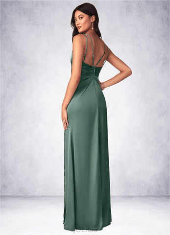 Viola A-Line Pleated Stretch Satin Floor-Length Dress SJSP0019637