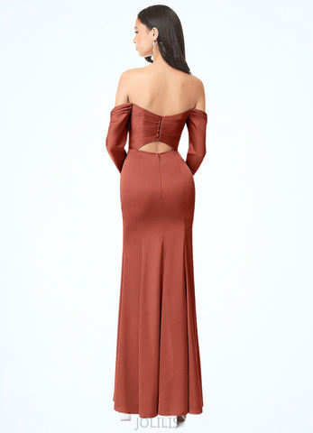 Ruby Sheath Long Sleeve Stretch Satin Floor-Length Dress SJSP0019690