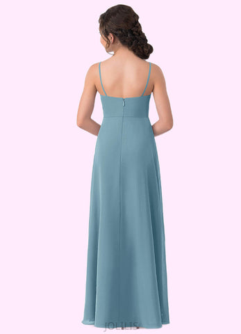 Autumn A-Line Ruched Chiffon Floor-Length Junior Bridesmaid Dress SJSP0019978