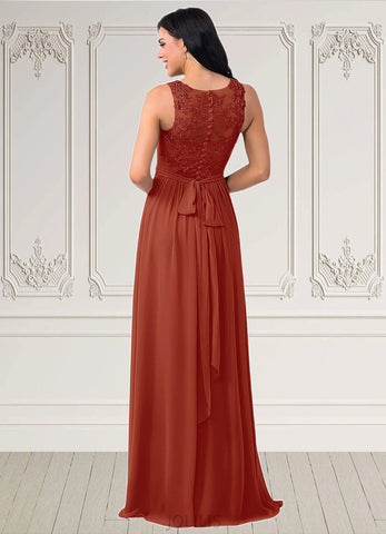 Sarah A-Line Lace Chiffon Floor-Length Dress SJSP0019704