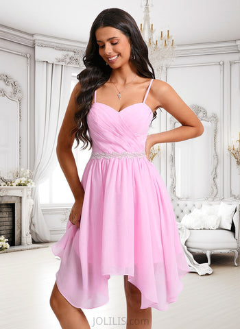 Gwendoline A-line Sweetheart Asymmetrical Chiffon Homecoming Dress With Beading JLP0025690