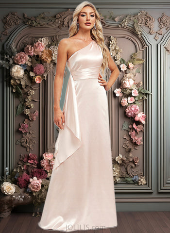 Melissa A-line One Shoulder Floor-Length Stretch Satin Bridesmaid Dress With Ruffle JLP0025818