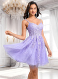 Taliyah A-line V-Neck Short Tulle Lace Homecoming Dress JLP0025640