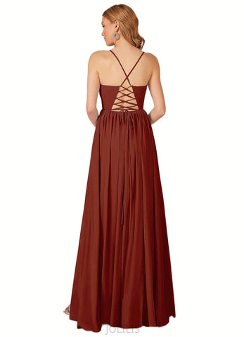 Kaitlyn A-Line Pleated Stretch Chiffon Floor-Length Dress SJSP0019771