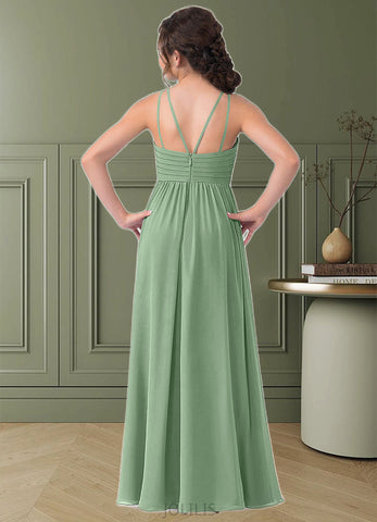 Ursula A-Line Pleated Chiffon Floor-Length Junior Bridesmaid Dress SJSP0019968