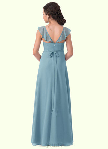 Lorelai A-Line Ruched Chiffon Floor-Length Junior Bridesmaid Dress SJSP0019986