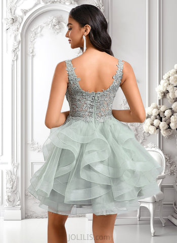 Gwendolyn Ball-Gown/Princess V-Neck Short Tulle Lace Homecoming Dress JLP0025671