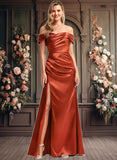 Daniela A-line Off the Shoulder Floor-Length Stretch Satin Bridesmaid Dress JLP0025757